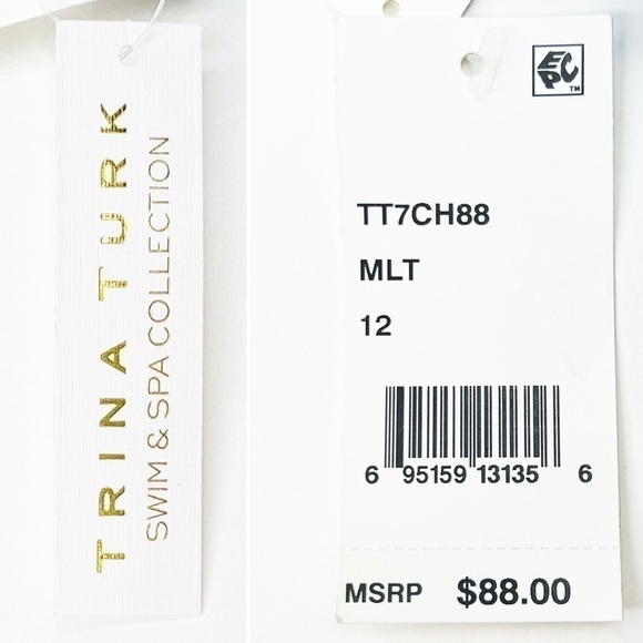 Trina Turk Bikini Top High Neck Tapestry Design Size 12 Halter Keyhole New NWT - Picture 8 of 11